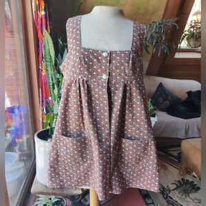 70s Babydoll Cottage Sleeveless Top M Hippie Pockets Handmade Ditsy Floral READ